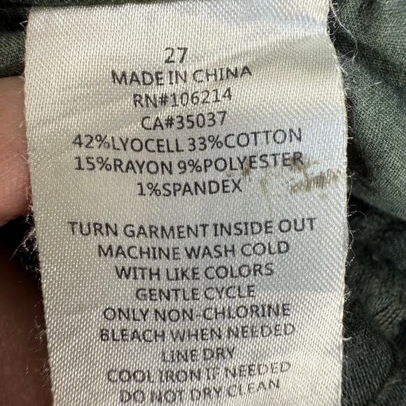 EUC Joe's Pant Women's 27 (4) Olive Green Coated Denim Skinny Leg Mid Rise EUC - Picture 7 of 14